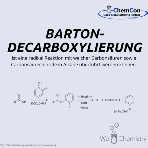 Schematische Darstellung der Barton-Decarboxylierung