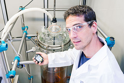 Process development in R&D facility, 100 L glass reactor