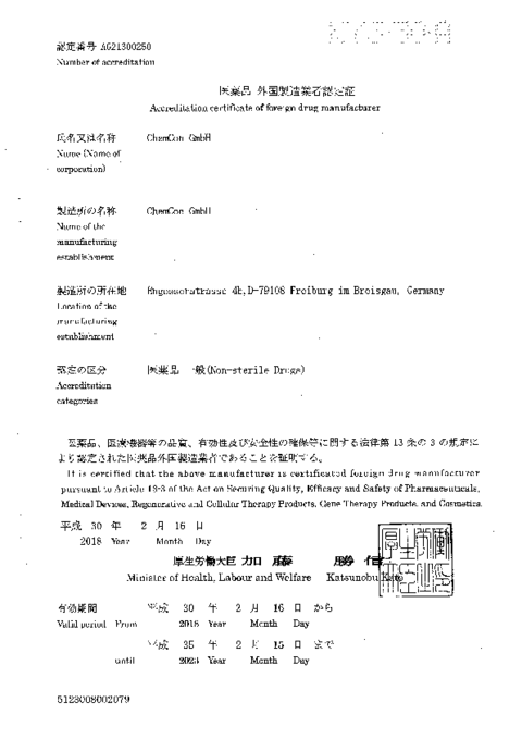 Akkreditierungszertifikat eines ausländischen Herstellers von Arzneimitteln